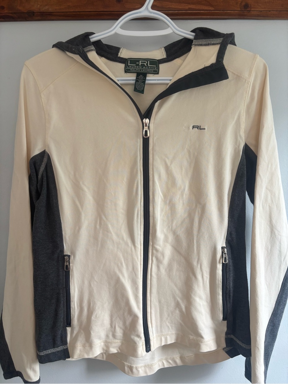 Lauren Ralph Lauren Cream and Dark Gray Zip-Up Hoodie